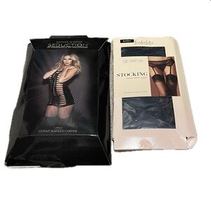 New! Cutout Chemise and Black Stockings Set